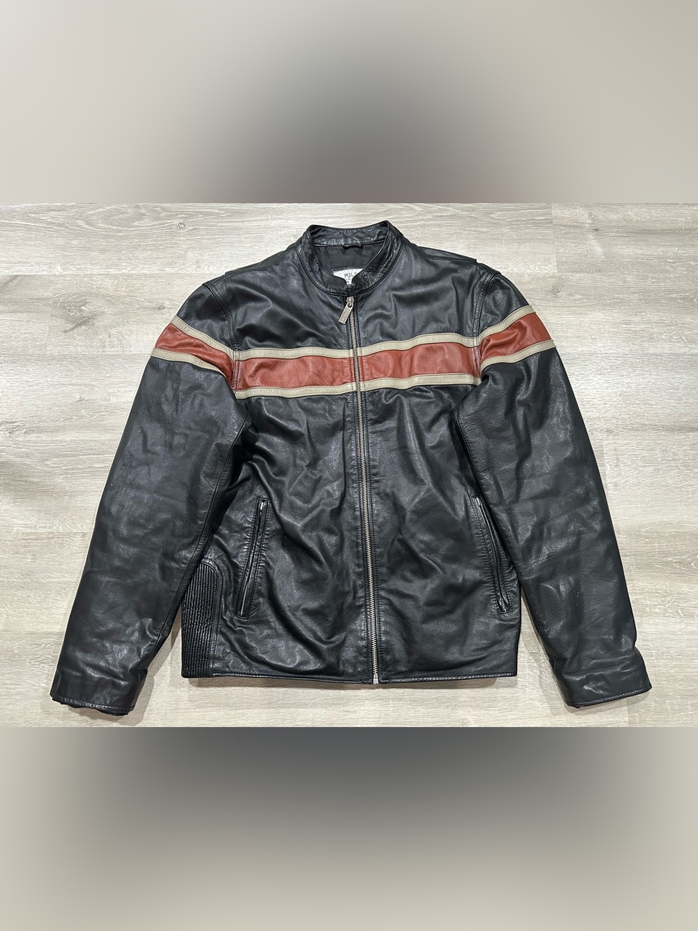 I355 Vintage Wilson Leather M Julian Cafe Racer Leather Jacket Size L Striped
